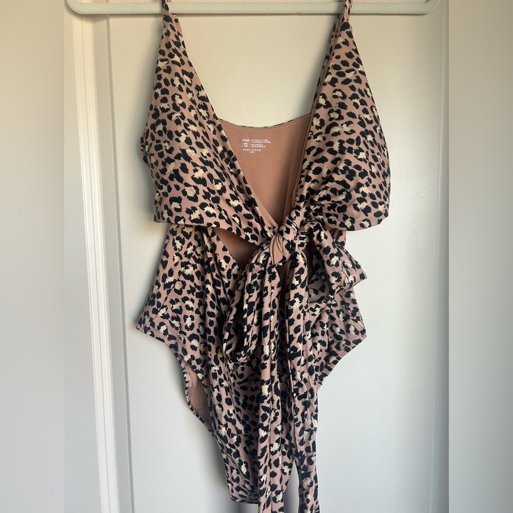 NWOT Aerie Large Long Leopard Print Tie-Front One-Piece Swimsuit
